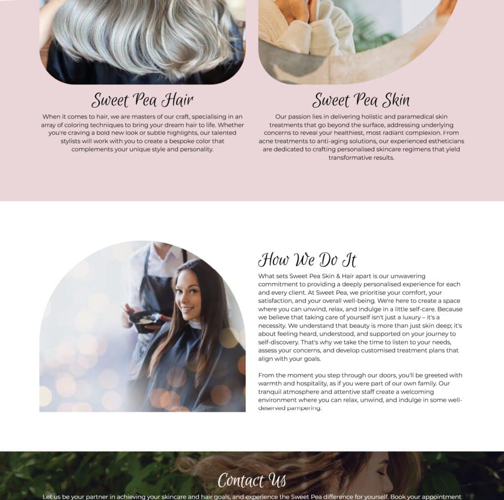 Sweet Pea Salon website design, part 2