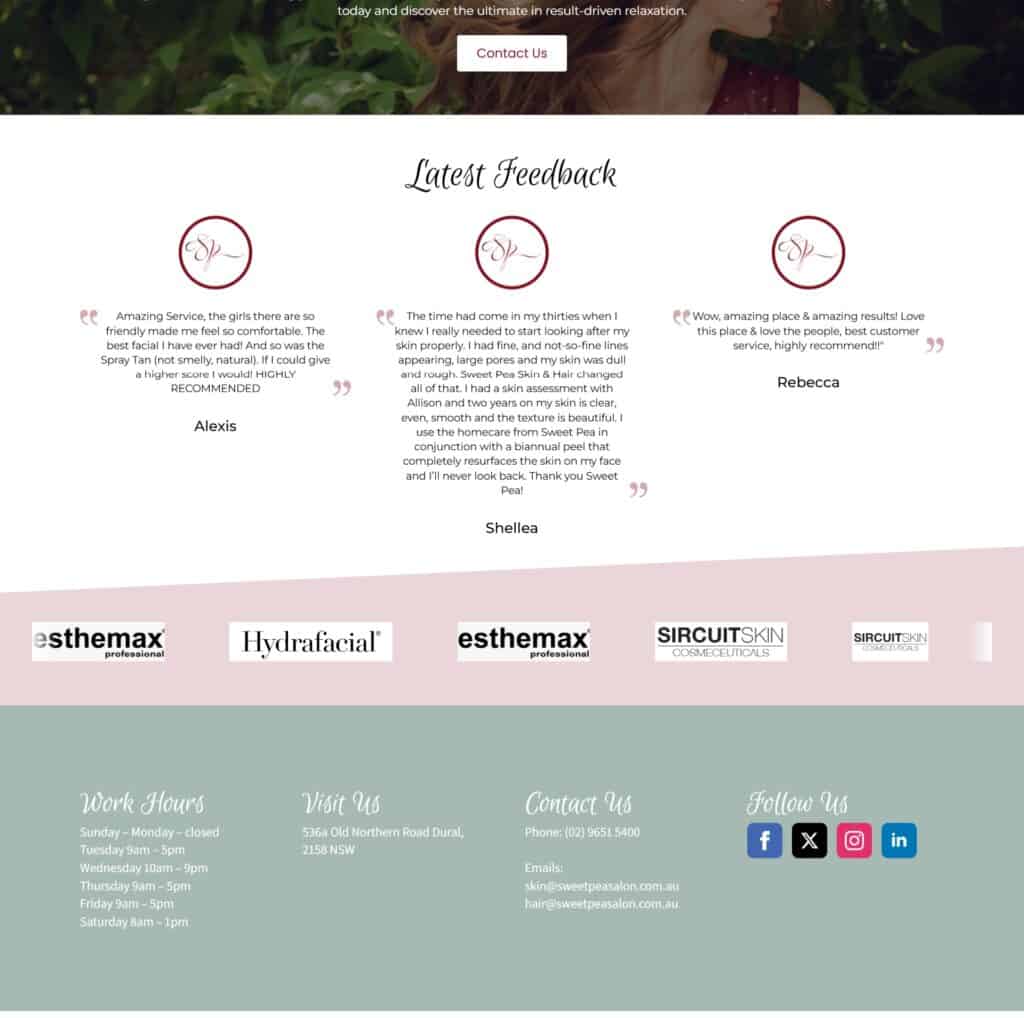 Sweet Pea Salon website design, part 3