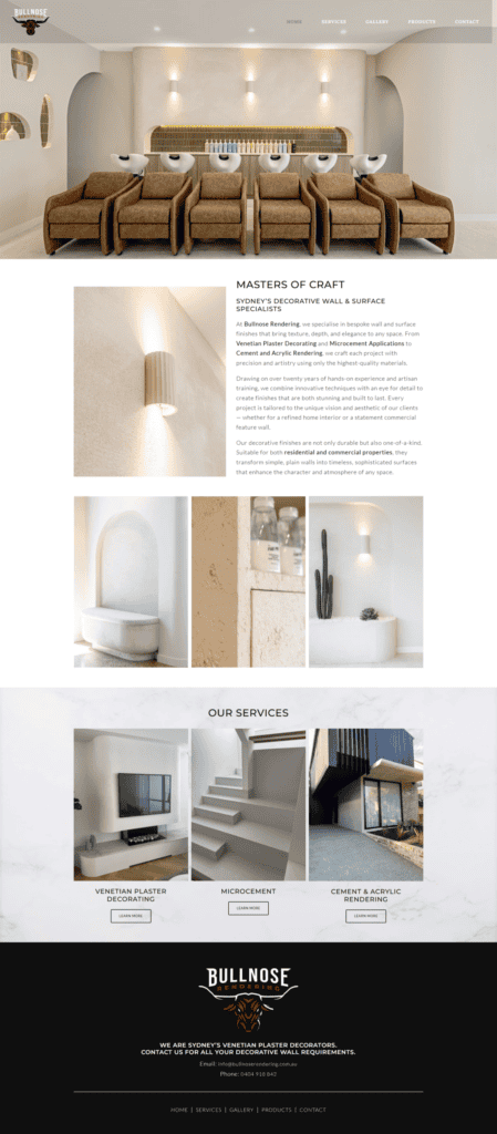 Bullnose Rendering website, designed by Small Business Web Designs