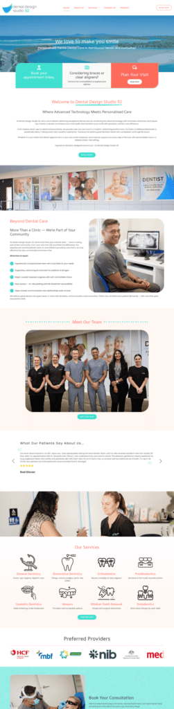 Dental Design Studio 32 website, designed by Small Business Web Designs