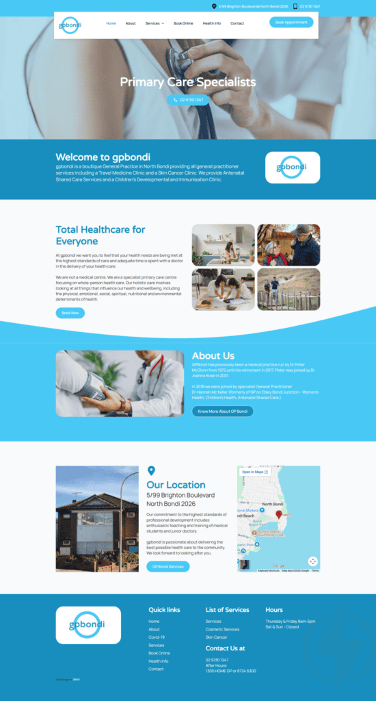 GP Bondi website, designed by Small Business Web Designs