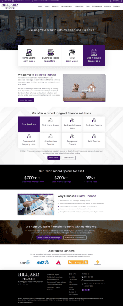 Hilliard Finance website, designed by Small Business Web Designs