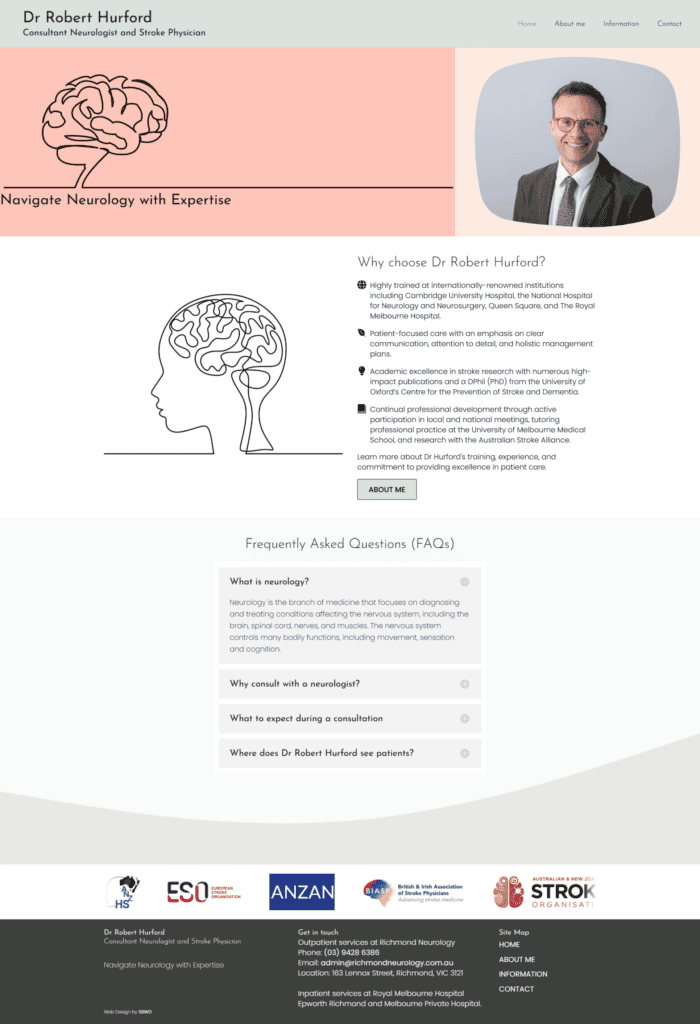 Hurford Neurology website, designed by Small Business Web Designs