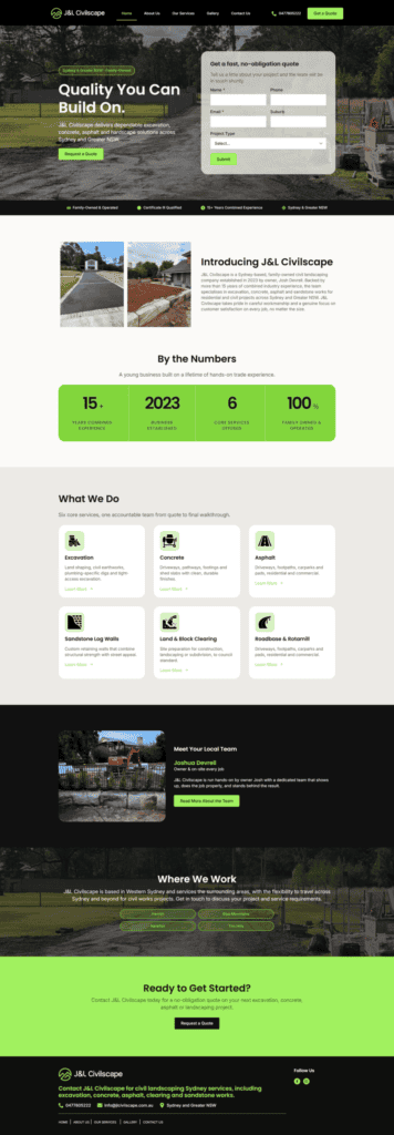 JL Civilscape website, designed by Small Business Web Designs