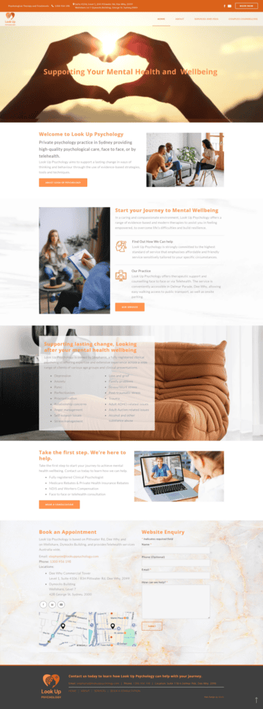 Look Up Psychology website, designed by Small Business Web Designs