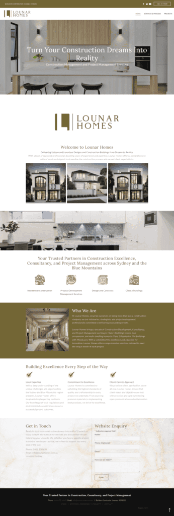 Lounar Homes website, designed by Small Business Web Designs