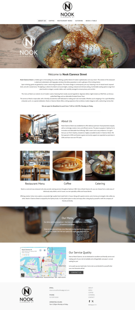 Nook Clarence St website, designed by Small Business Web Designs
