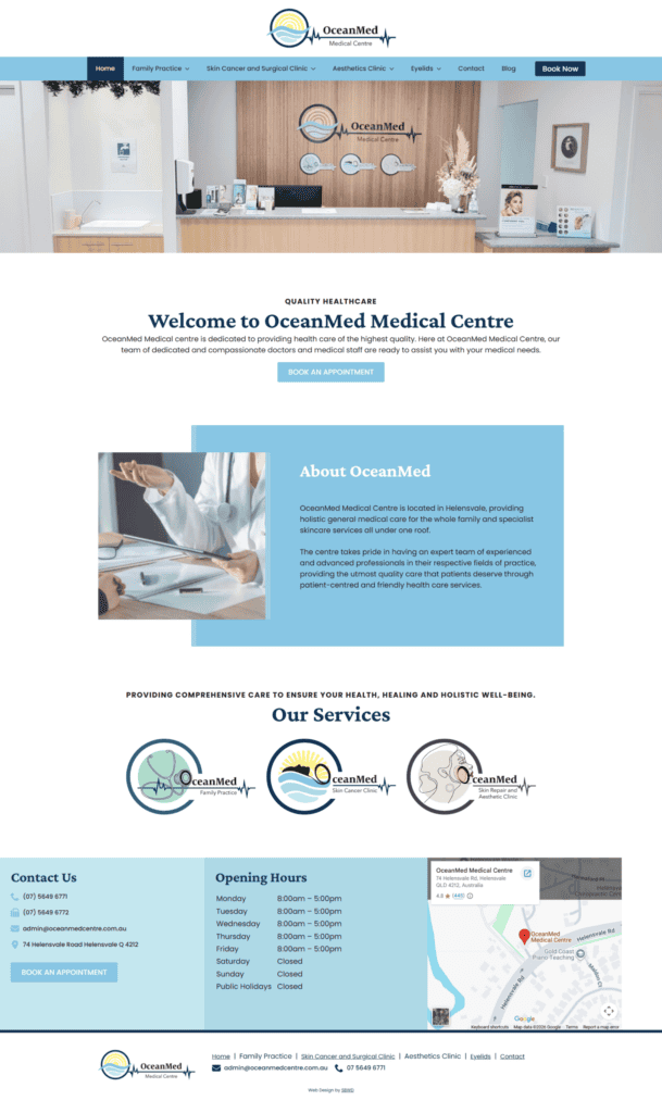 Ocean Med Centre website, designed by Small Business Web Designs