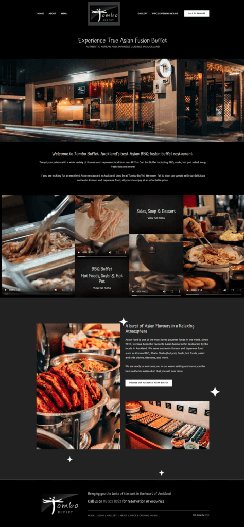 Tombo Buffet website, designed by Small Business Web Designs