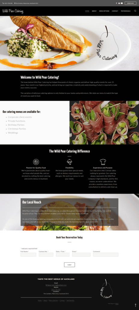 Wild Pear Catering website, designed by Small Business Web Designs