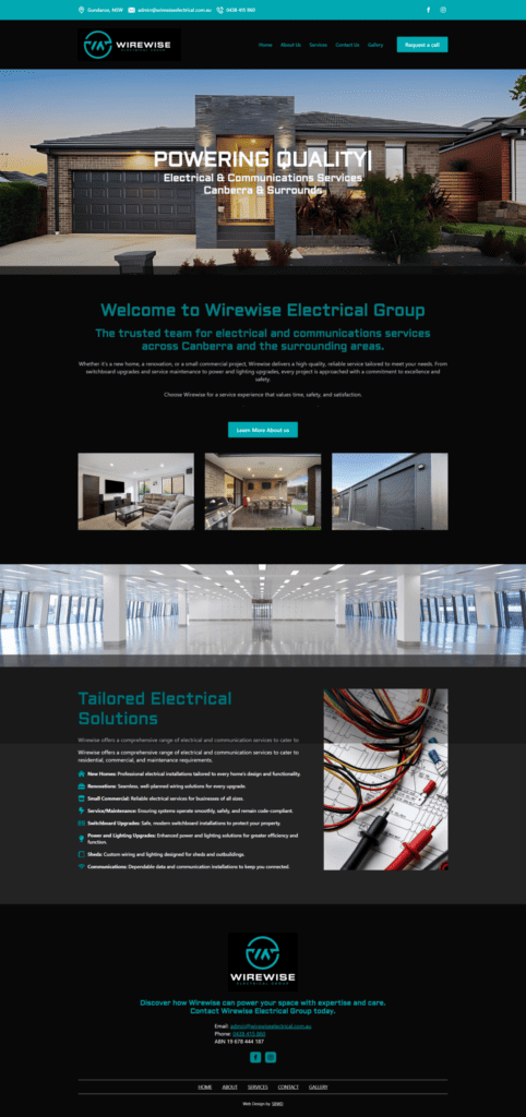 Wire Wise Electrical website, designed by Small Business Web Designs
